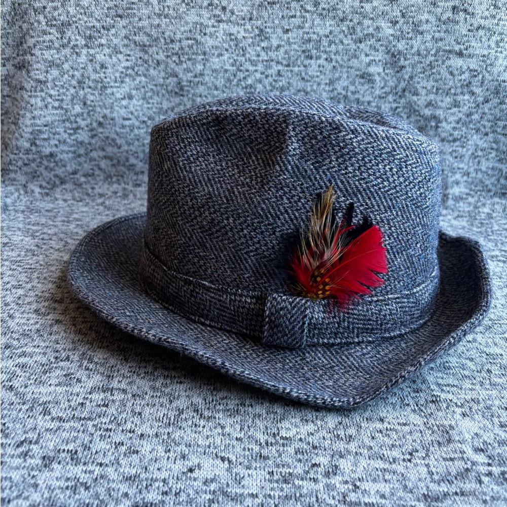 Stetson Vintage Men’s Gray Tweed Feather Fedora Hat